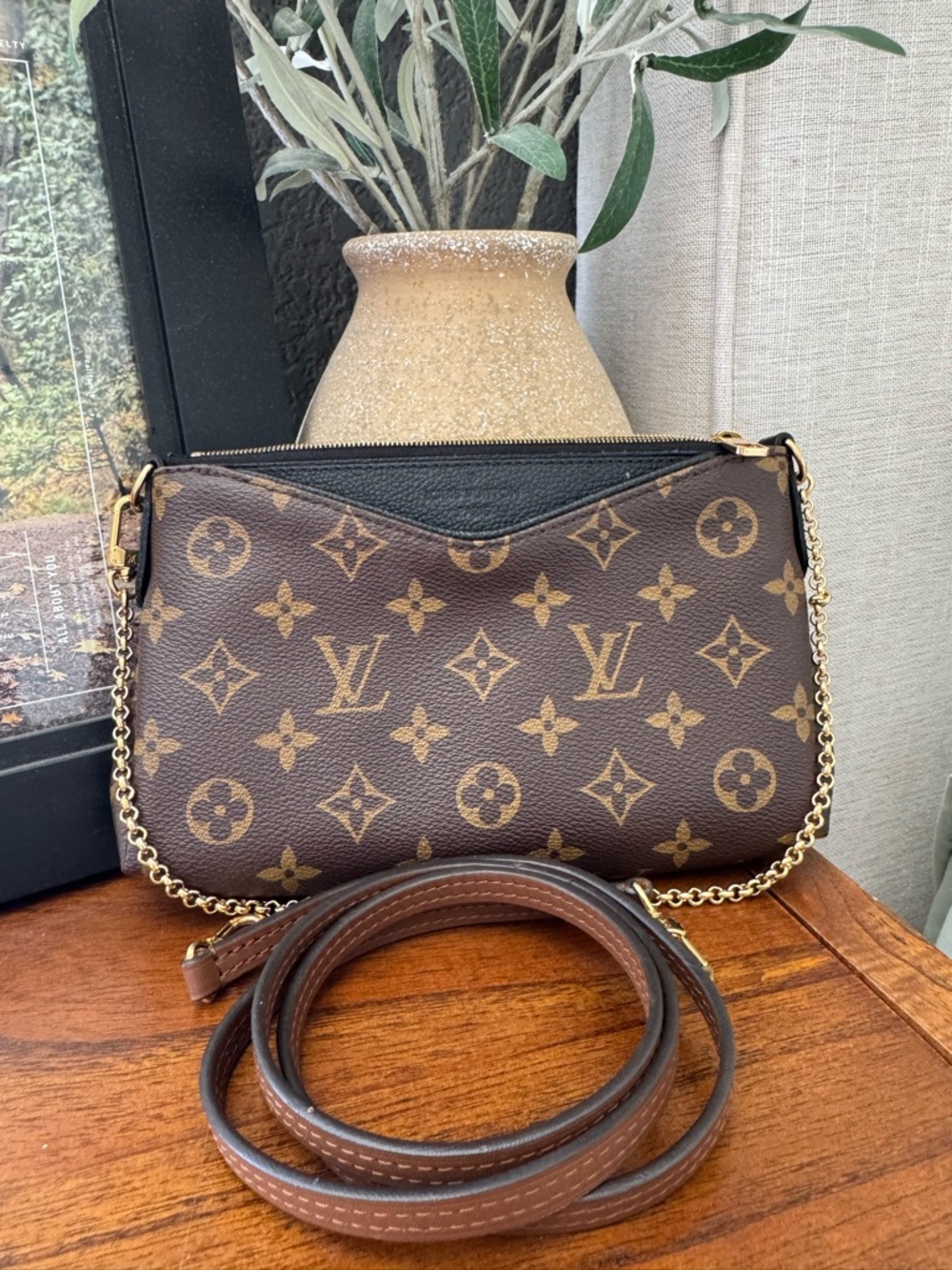 Monogram Pallas Clutch Black with Crossbody Strap